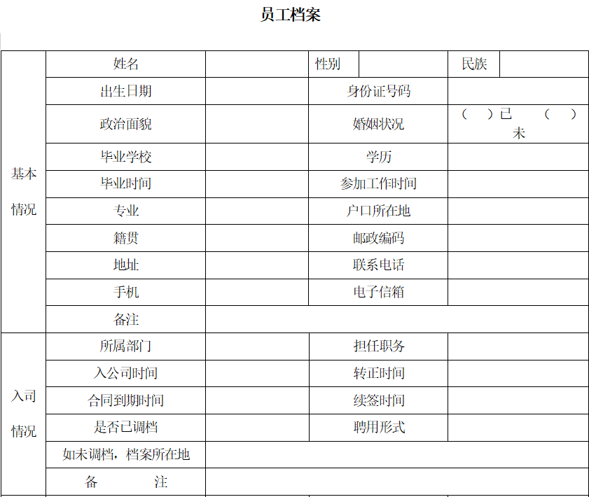 员工档案资料_员工档案表格模板免费下载