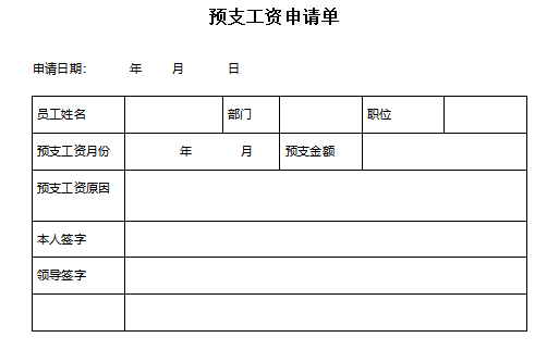 工资表格（预支）免费下载