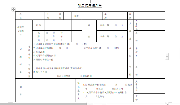 职员试用通知单免费下载