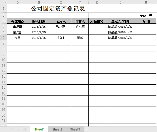 公司固定资产登记表模板免费下载