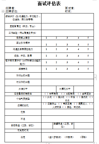 基层人员面试评估表免费下载