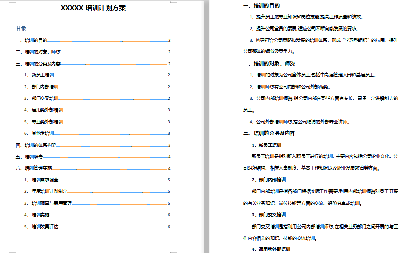 XXX培训计划方案免费下载