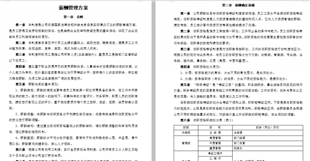 详细且完整的薪酬管理方案免费下载