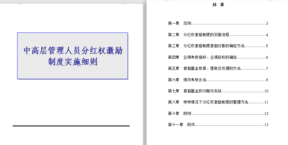 企业中高层管理人员分红激励制度实施细则免费下载