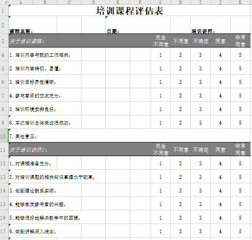 培训评估表模板免费下载