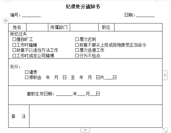公司员工纪律处分通知书免费下载