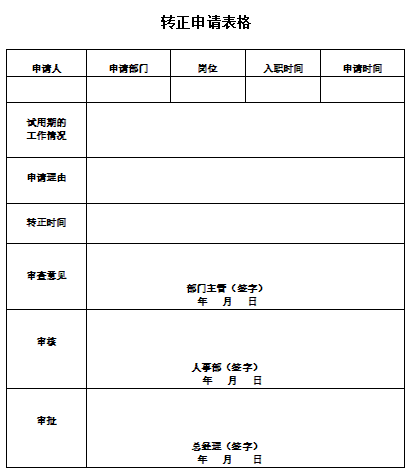 试用期新员工转正申请表模板免费下载