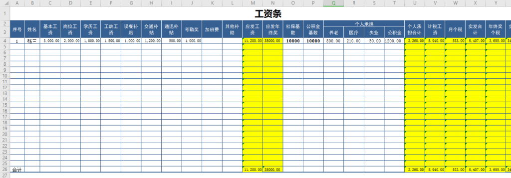 企业员工工资明细表格免费下载