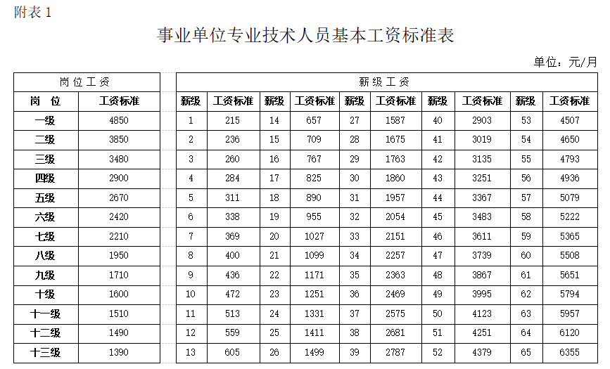 事业单位工资标准表模板免费下载