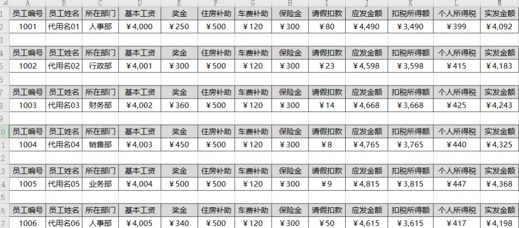 员工工资核算表免费下载