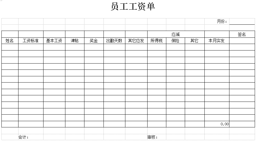 工资单表格（薪资明细）免费下载