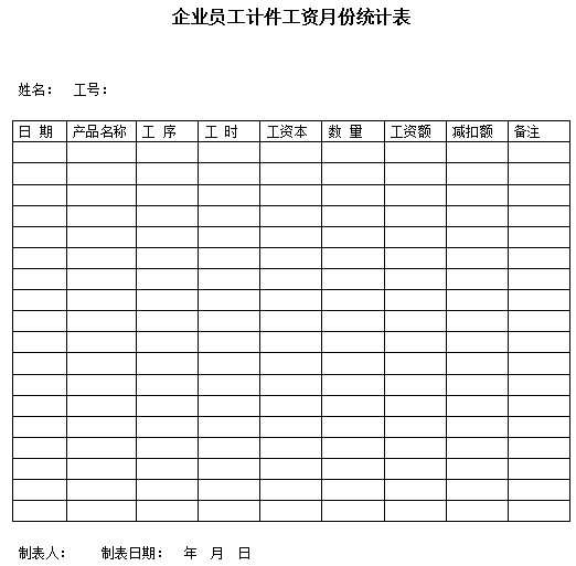 个人计件工资月表格免费下载