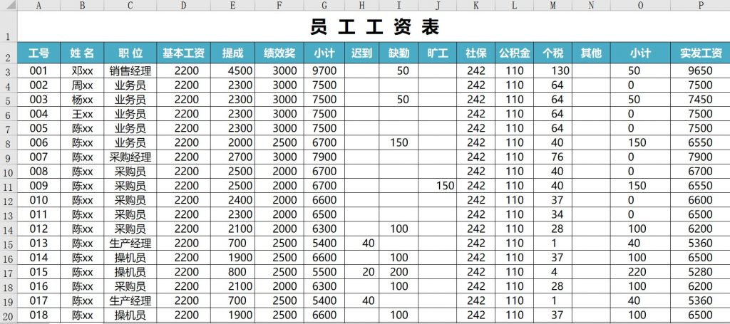 excel工资表2021免费下载