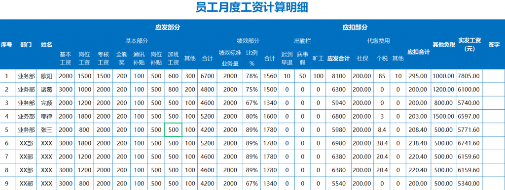 员工工资计算表格免费下载