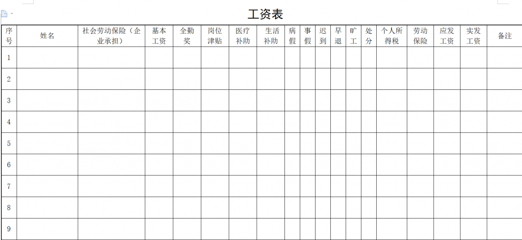 工资表范本免费下载