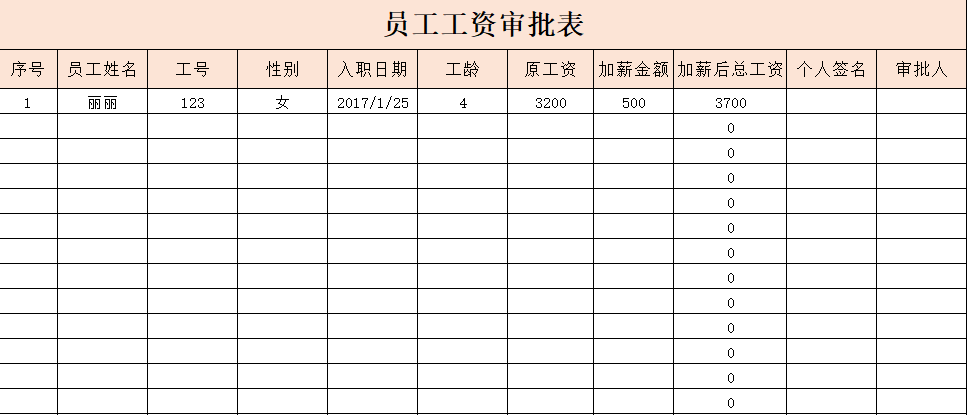 员工工资审批表免费下载