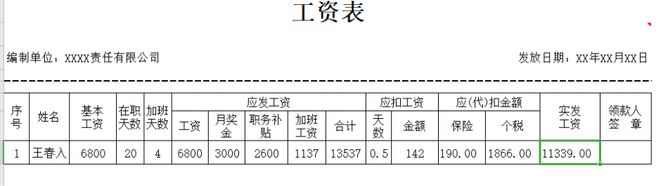 工资条的标准格式 详细解说