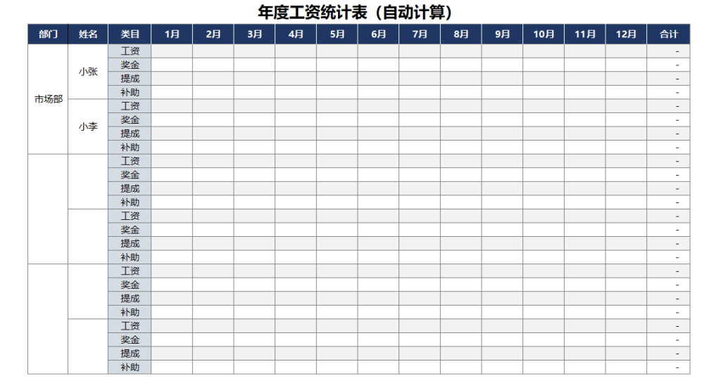 工资统计表(年度)免费下载