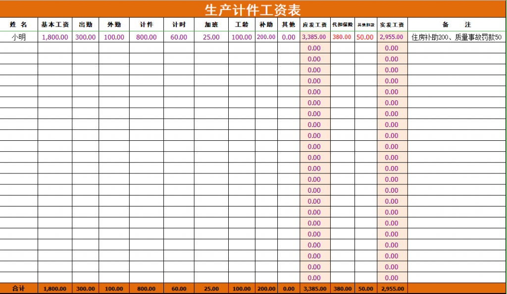 计件工资表（带公式）免费下载